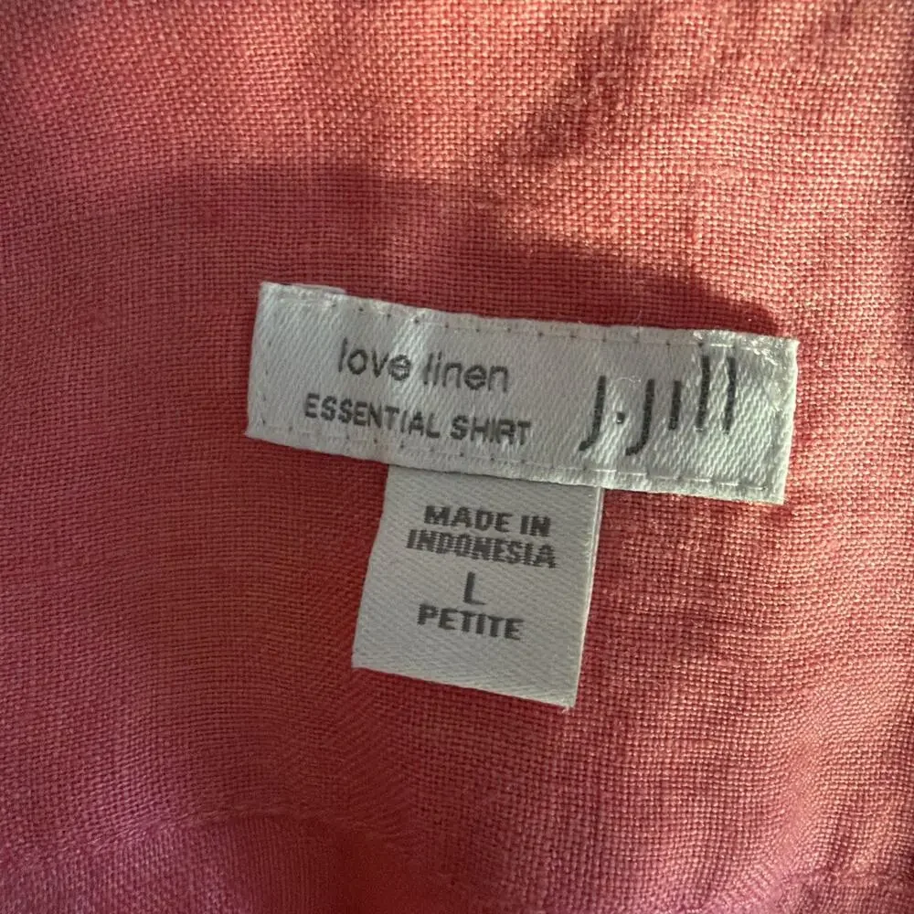 J Jill Linen Top Womens large Petite Casual Button Front Shirt Blouse Salmon - Picture 7 of 11